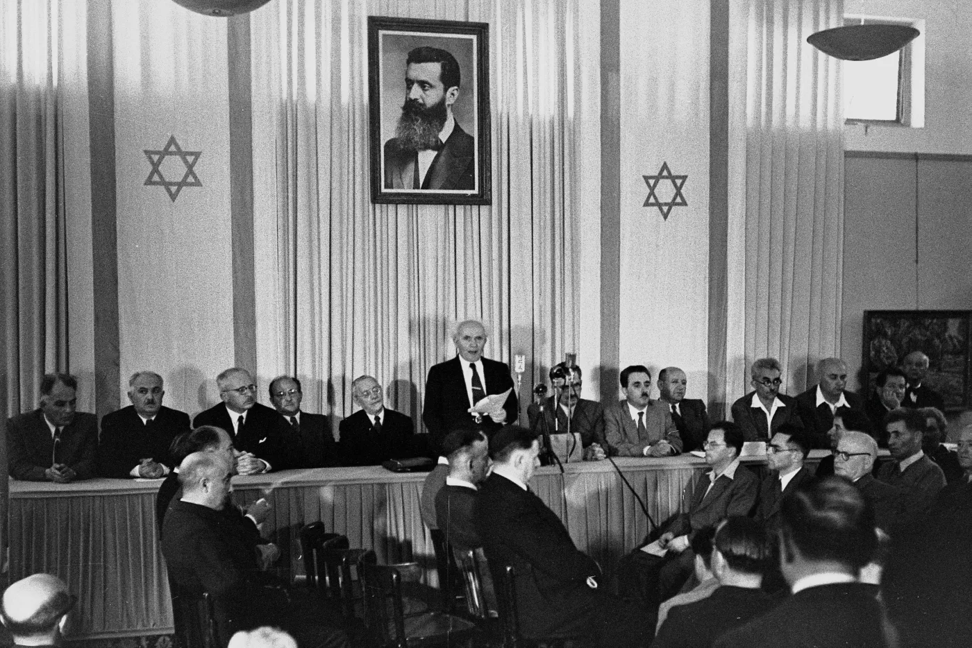 David Ben-Gurion reading the Declaration of the Establishment of the State of Israel in 1948