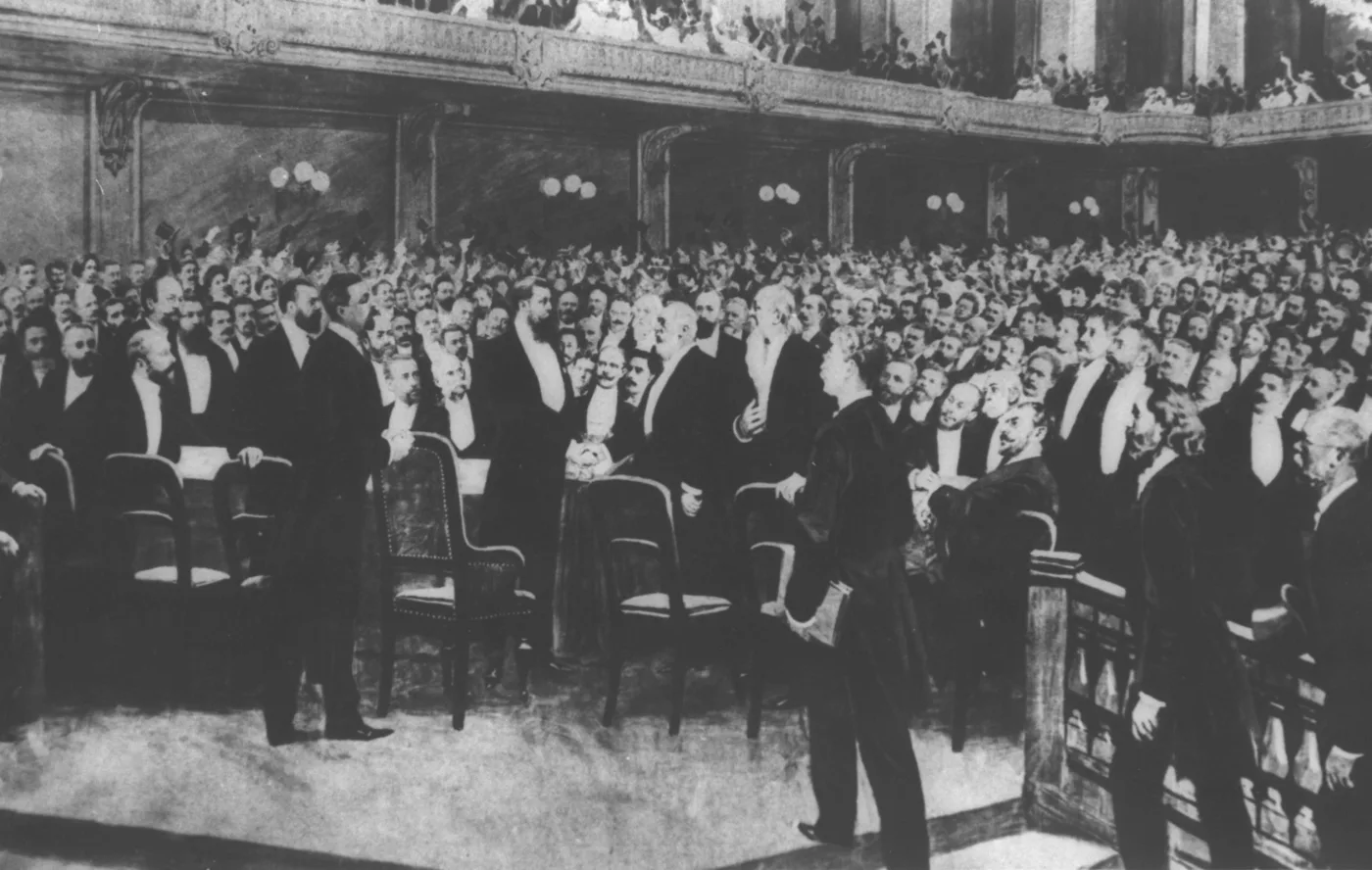 Delegates gathered at the First Zionist Congress in Basel in 1897